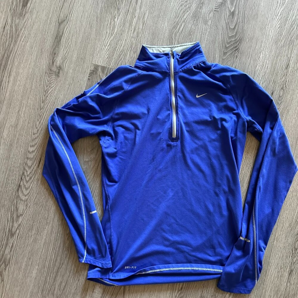 2015 Vintage Nike New Element Dri-Fit 1/2 Zip Long Sleeve Shirt - Blue - Medium